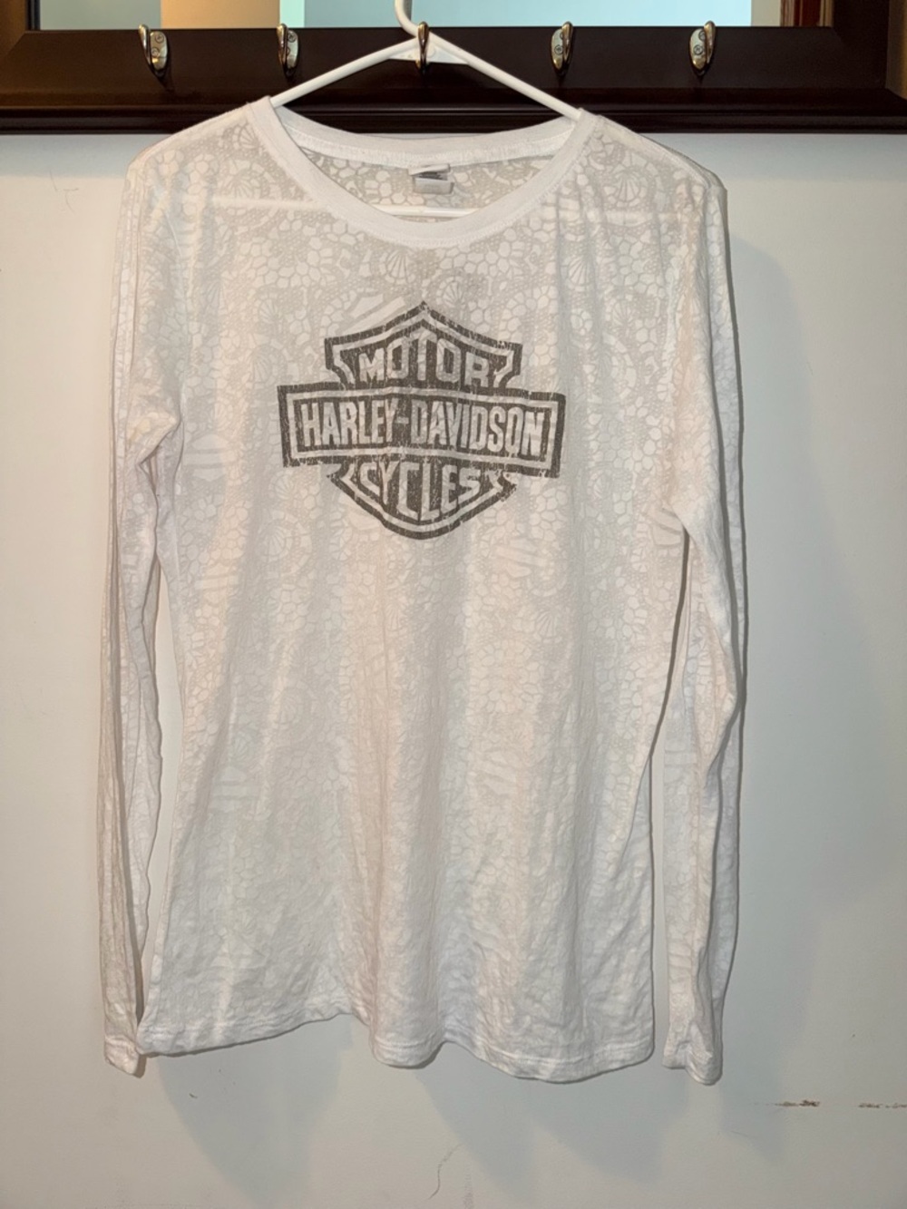 Harley-Davidson White Long Sleeve Tee Lace LIKE Material Size Large